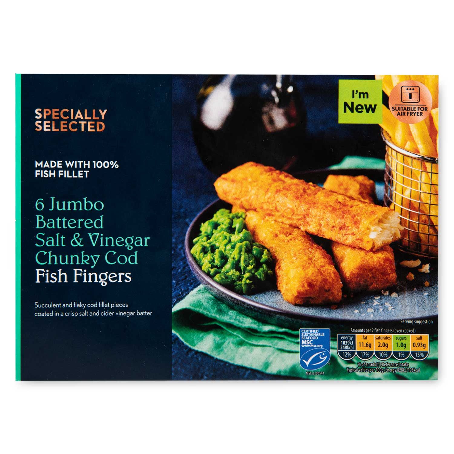 Jumbo Battered Salt & Vinegar Chunky Cod Fish Fingers 400g 6 Pack Specially Selected